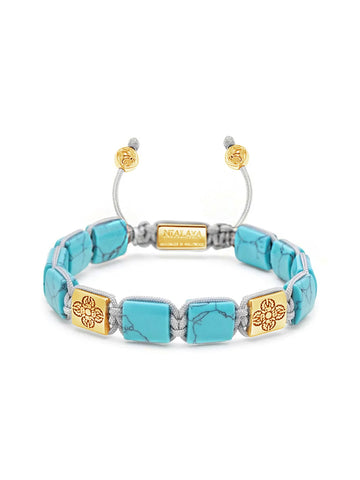 Nialaya Men's Flatbead Bracelet The Dorje Flatbead Collection - Turquoise and Gold